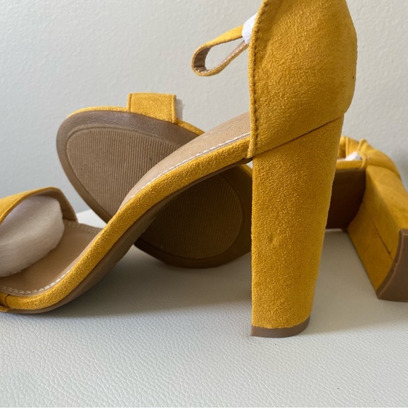 SHEINLAND Women’s Size 9 Mustard Yellow Suede Block Heel Ankle Tie Sandals - Picture 7 of 10